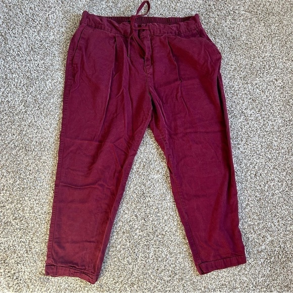 🦋 Old Navy Red Maroon Drawstring Trouser Ankle Pants 10 Casual Comfy - Picture 1 of 8